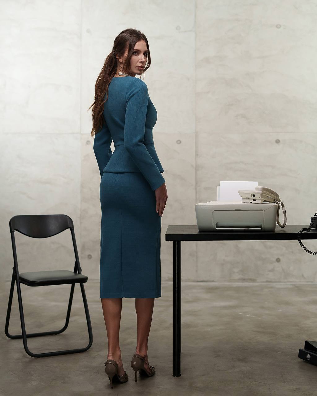 Skirt Suit|Elegant Boat Blazer with Midi Slit Skirt