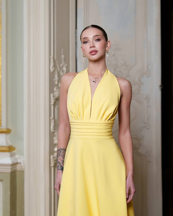 Butter Yellow A Line Midi Dress Yellow / XS