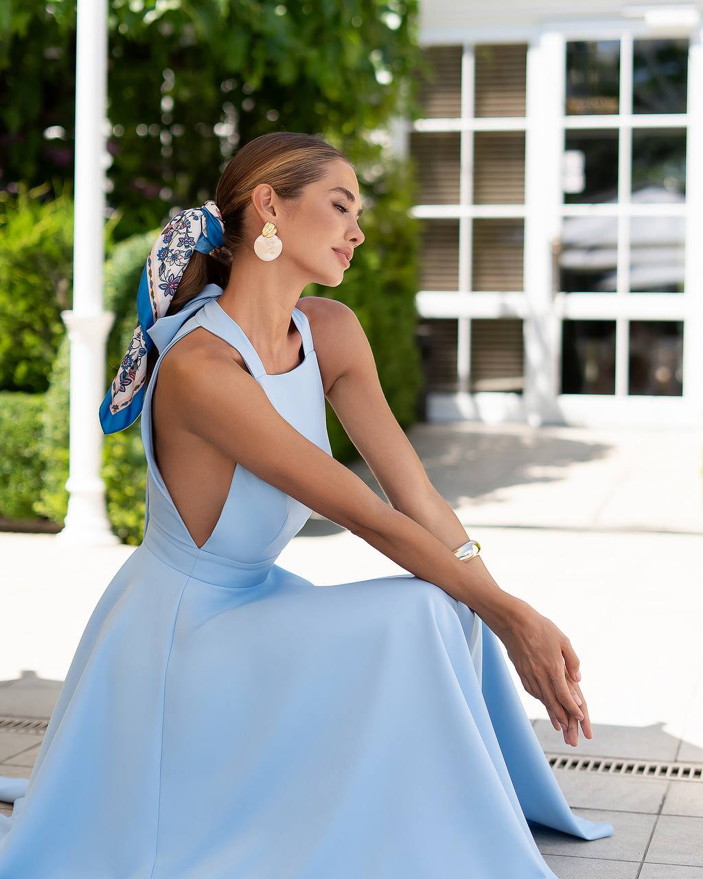 Women Midi Dress with Halter Neck and Open Bow Back