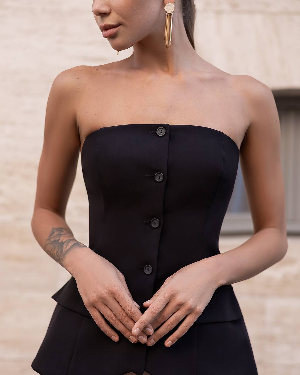 Black Sleeveless Button Top- Slim Fit Blouse