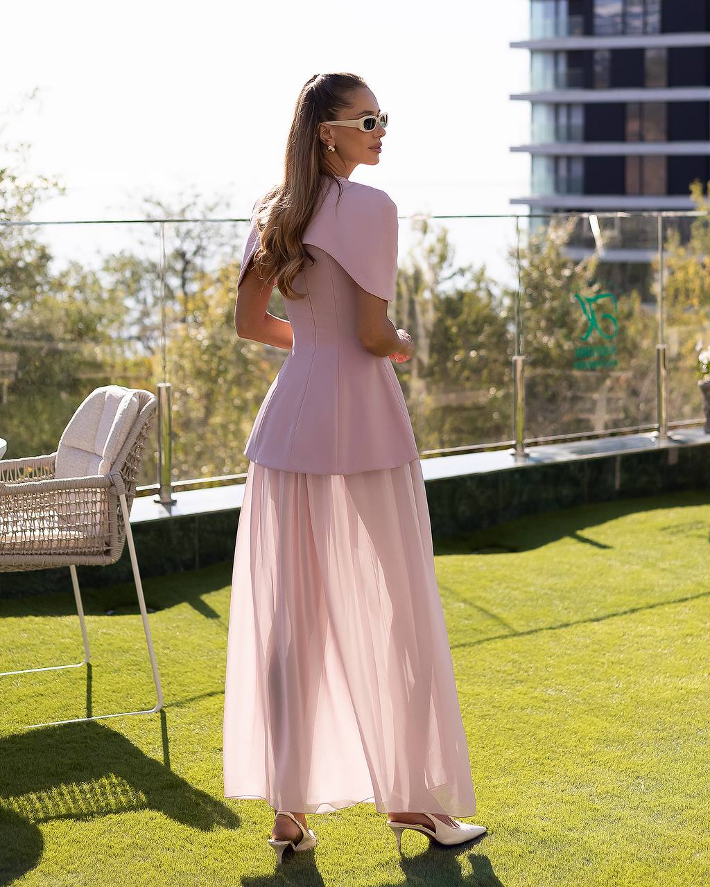 Elegant Chiffon Skirt Maxi Dress with Cape