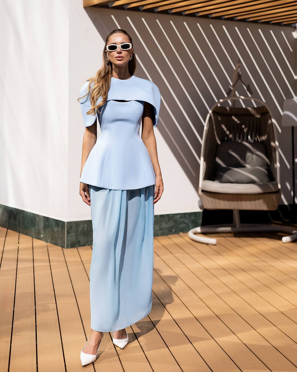 Elegant Chiffon Skirt Maxi Dress with Cape