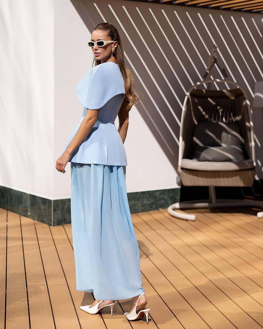Elegant Chiffon Skirt Maxi Dress with Cape
