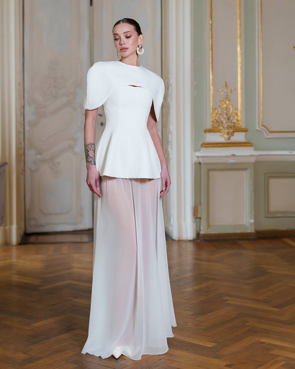 Three Piece Wedding Dress with Cape