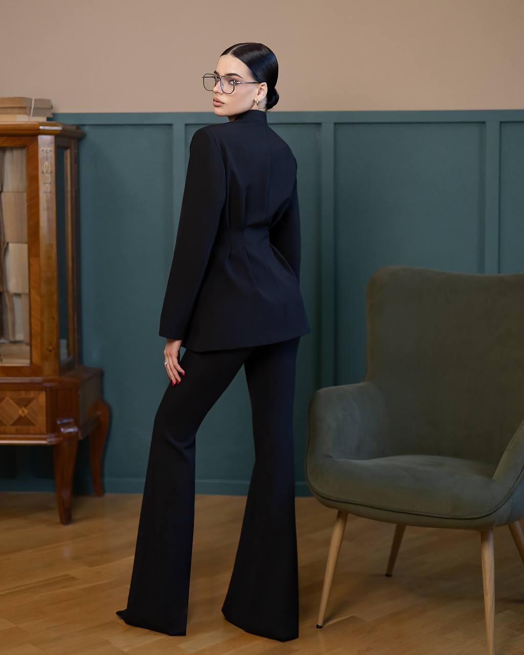 Two Piece Pant Suits- Structured Blazer with Bell Bottoms