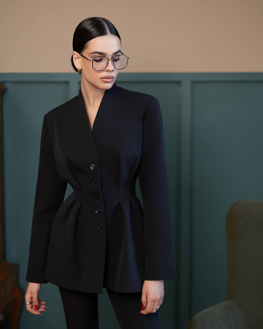 Two Piece Pant Suits- Structured Blazer with Bell Bottoms