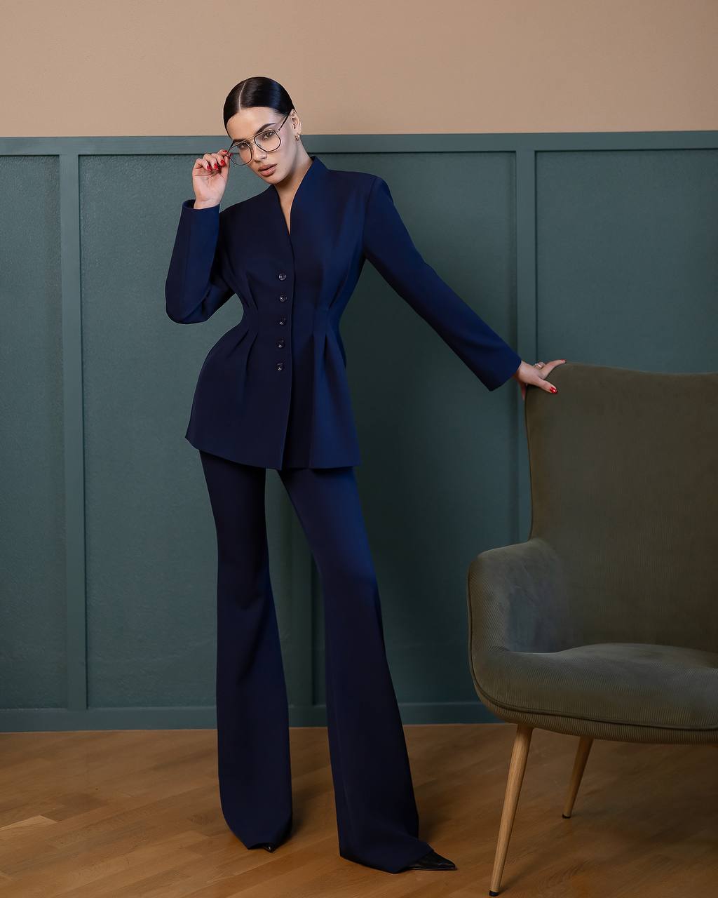 Two Piece Pant Suits- Structured Blazer with Bell Bottoms