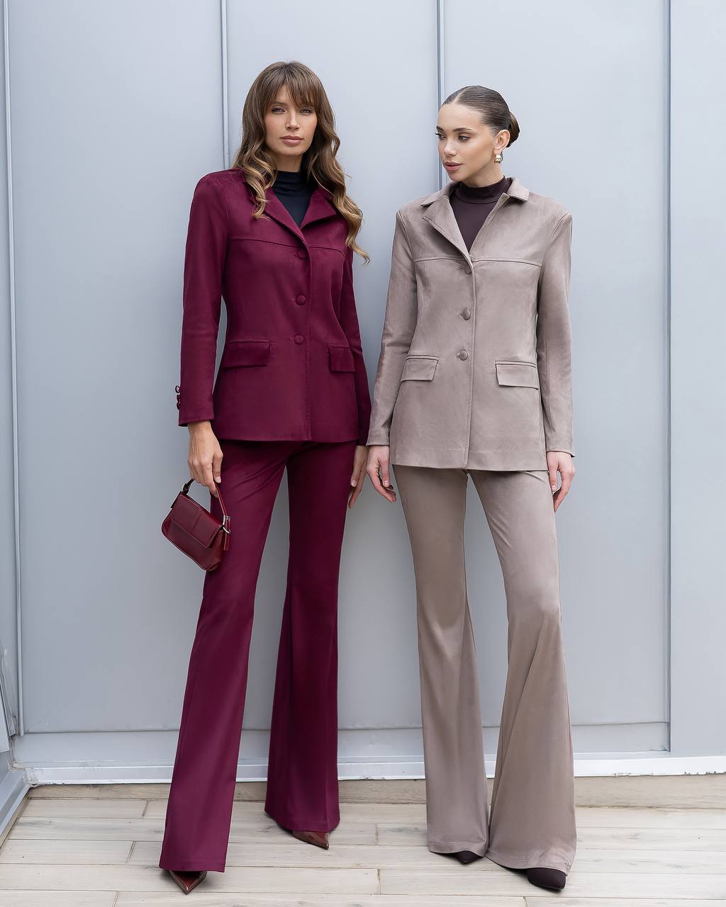Stylish Suede Pant Suit with Bell Bottom Pants