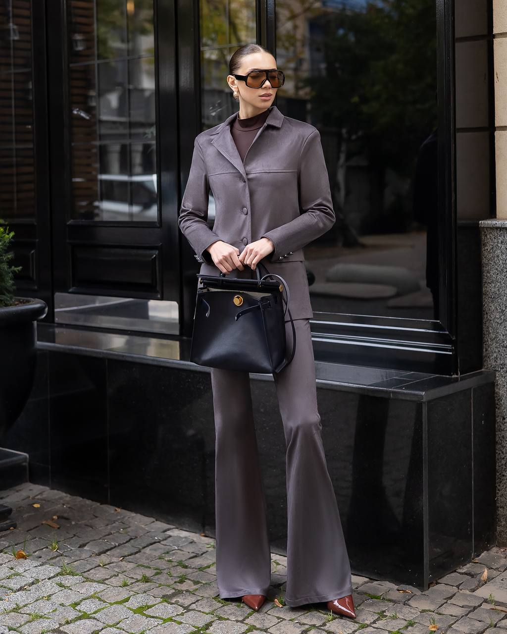 Stylish Suede Pant Suit with Bell Bottom Pants
