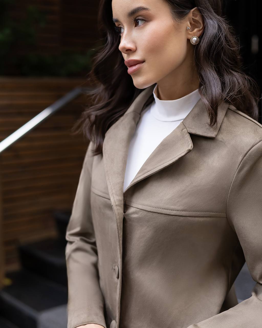 Women Suede Pantsuit: Bell Bottom with Lined Blazer