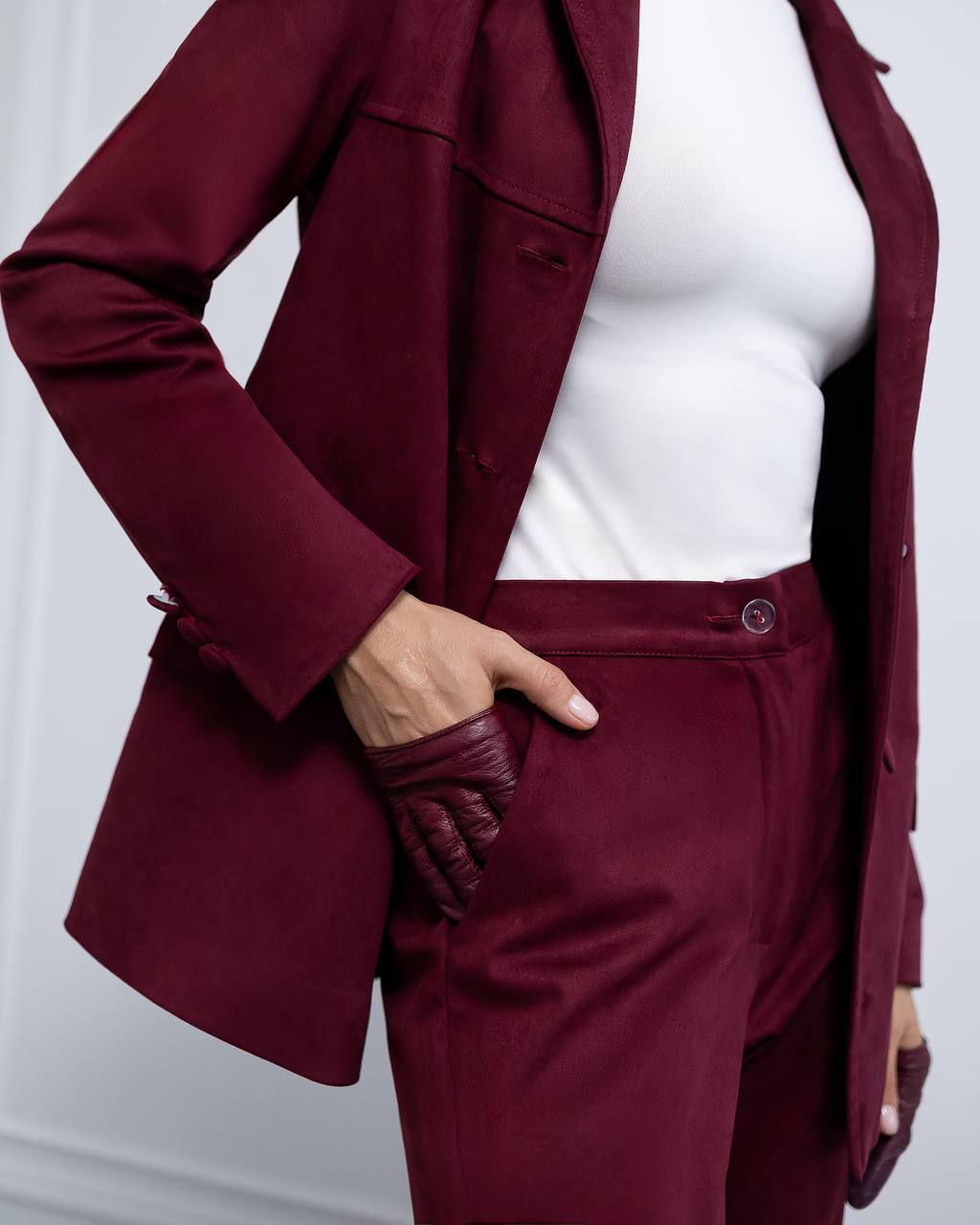 Stylish Suede Pant Suit with Bell Bottom Pants