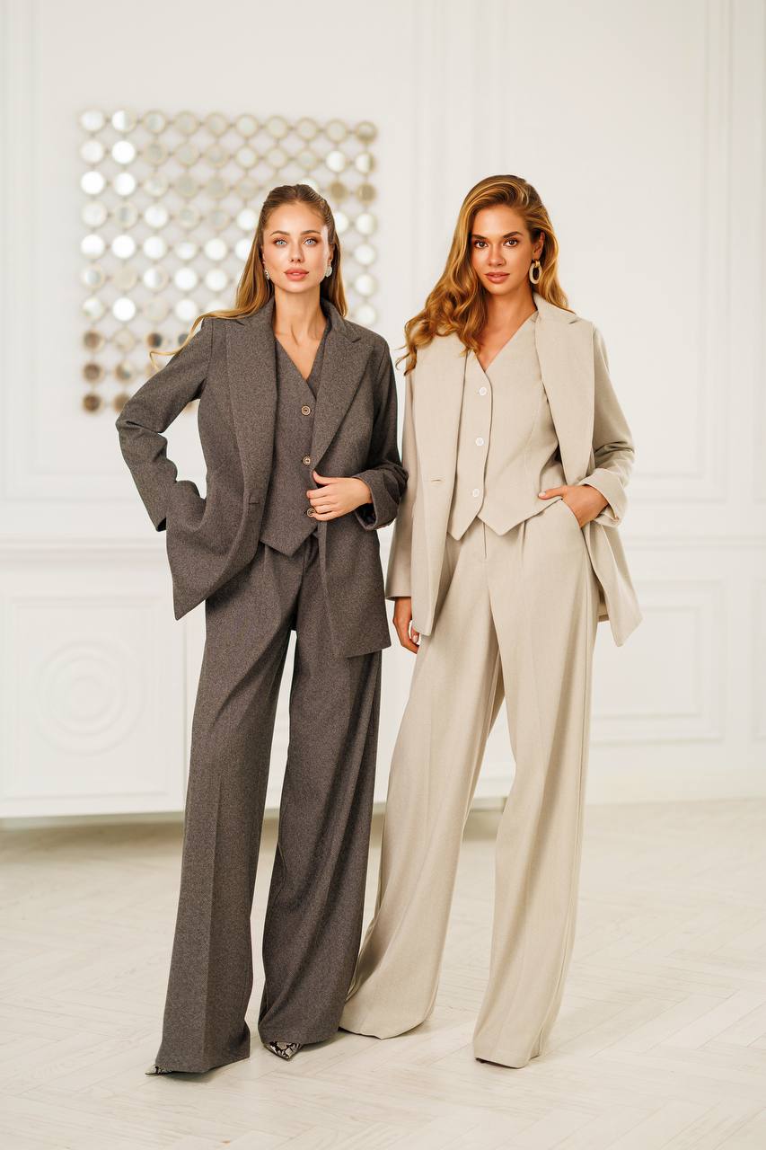 Women Cashmere Suit: Blazer Pants Vest