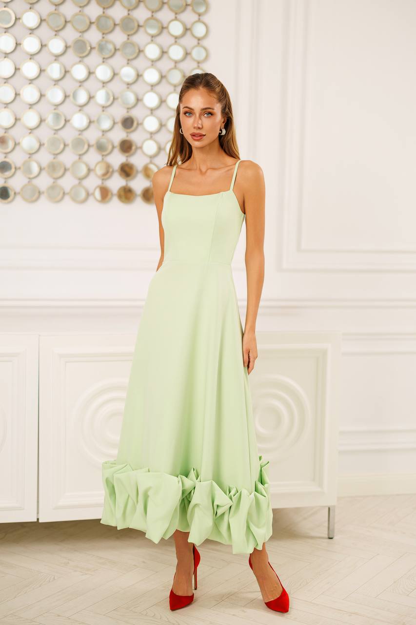 Women A-Line Midi Dress with Ruffles on the bottom