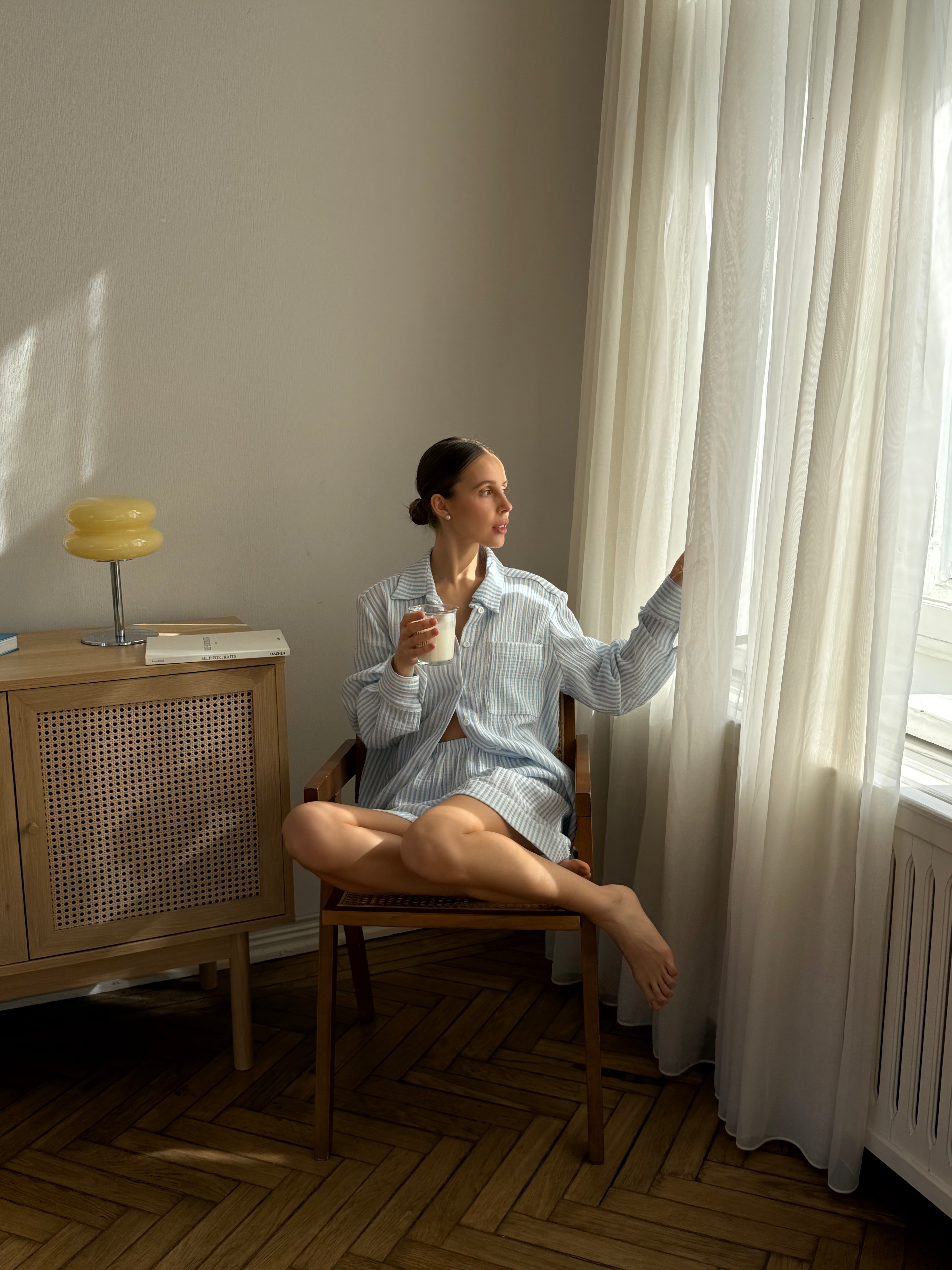 Blue Striped Cotton Pajama Set