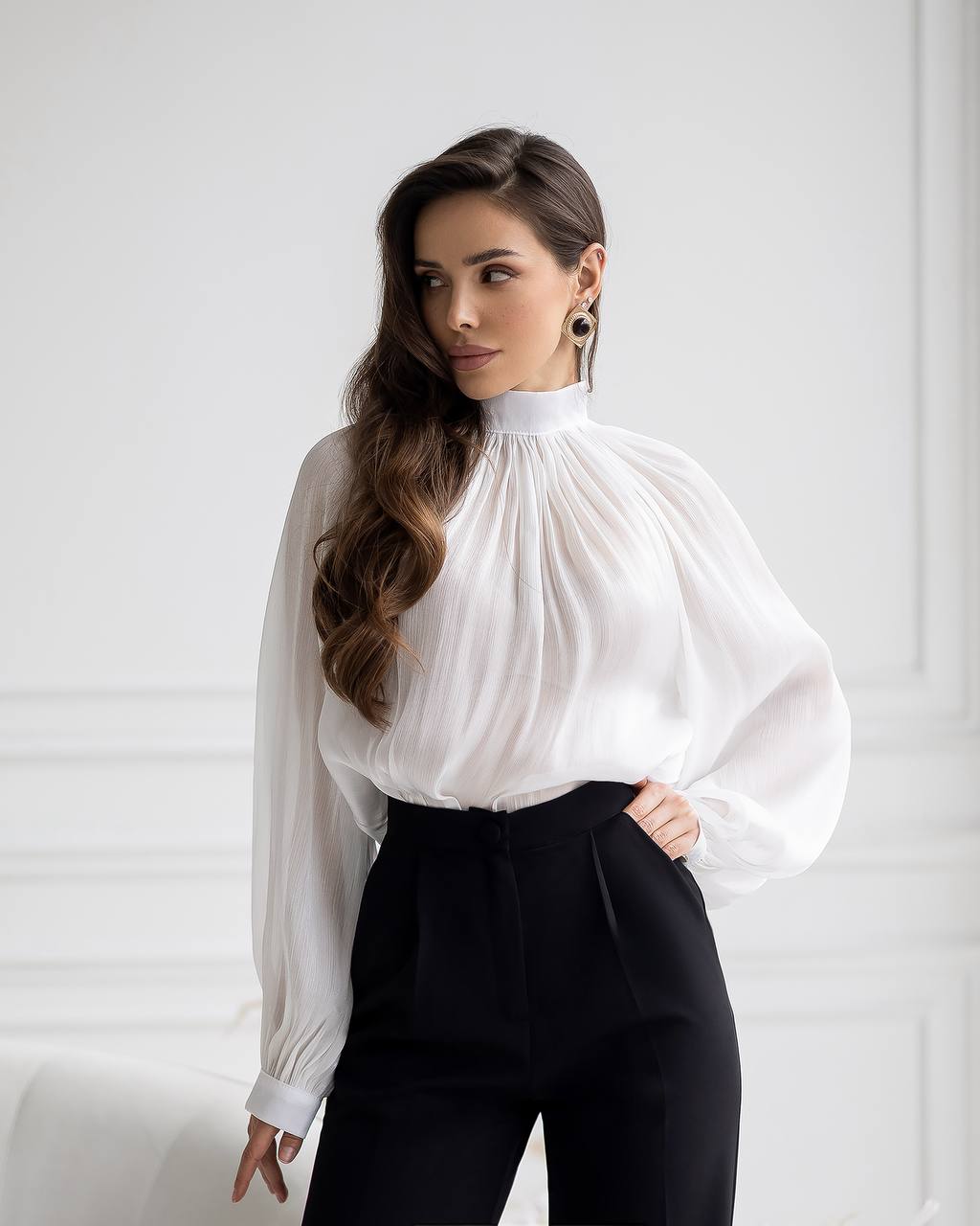 エンフォルド2026SS★ HIGH-NECK BLOUSE 美品 Elegant High Neck Chiffon Blouse