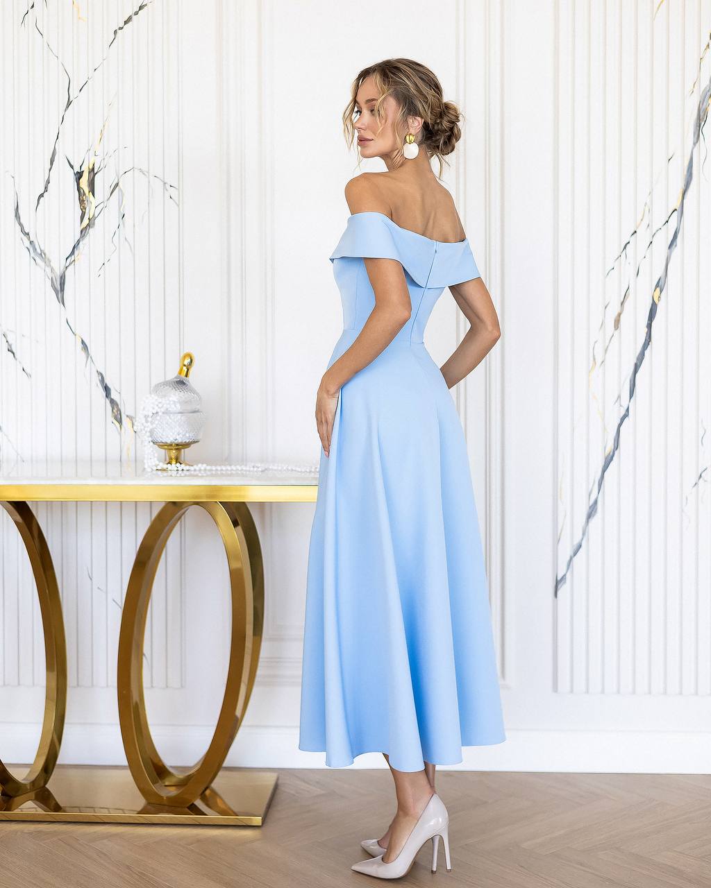 Off The Shoulder Tea Length Dress