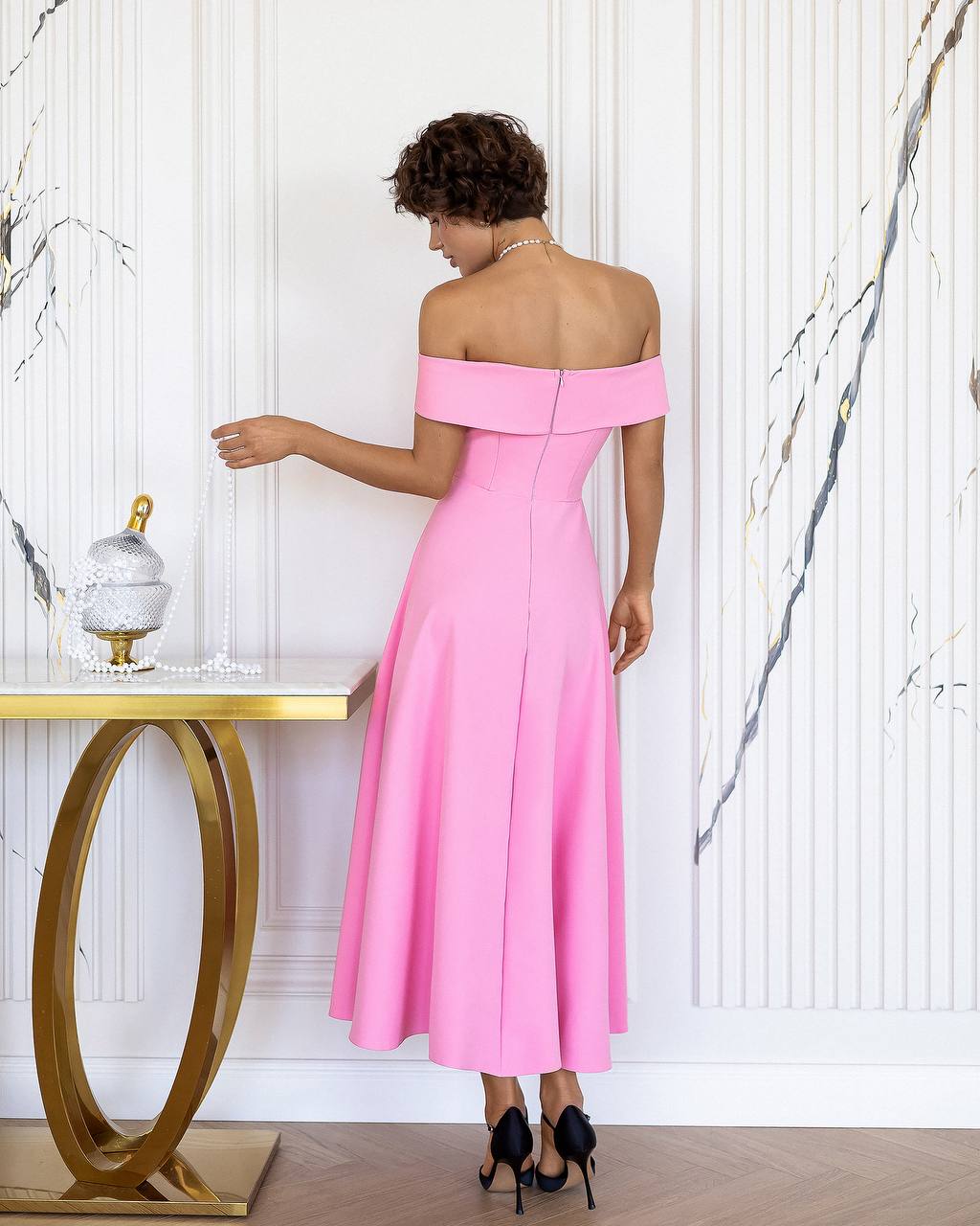 Off The Shoulder Tea Length Dress