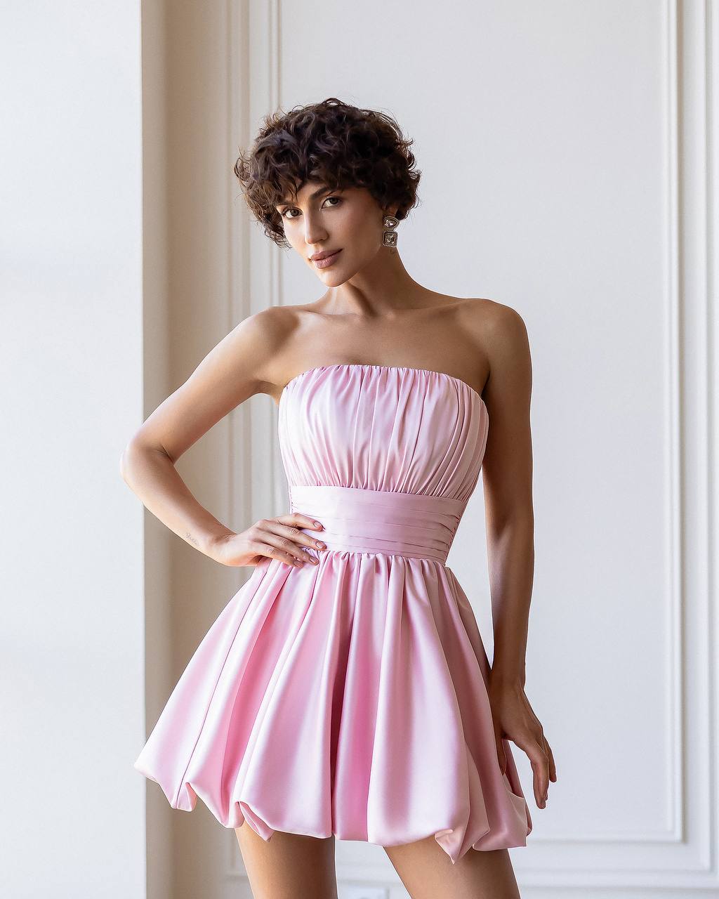 Elegant Ballon Draped Mini Dress