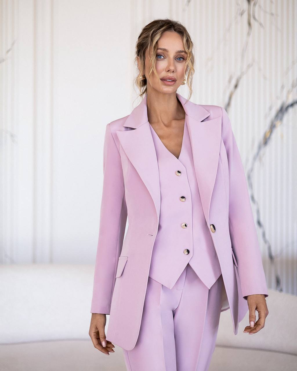 Women 3-Piece Suit: Blazer Vest Straight Pants