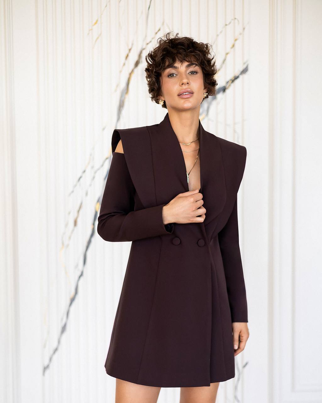 Elegant Mini Blazer Dress with Cut-Out Sleeves
