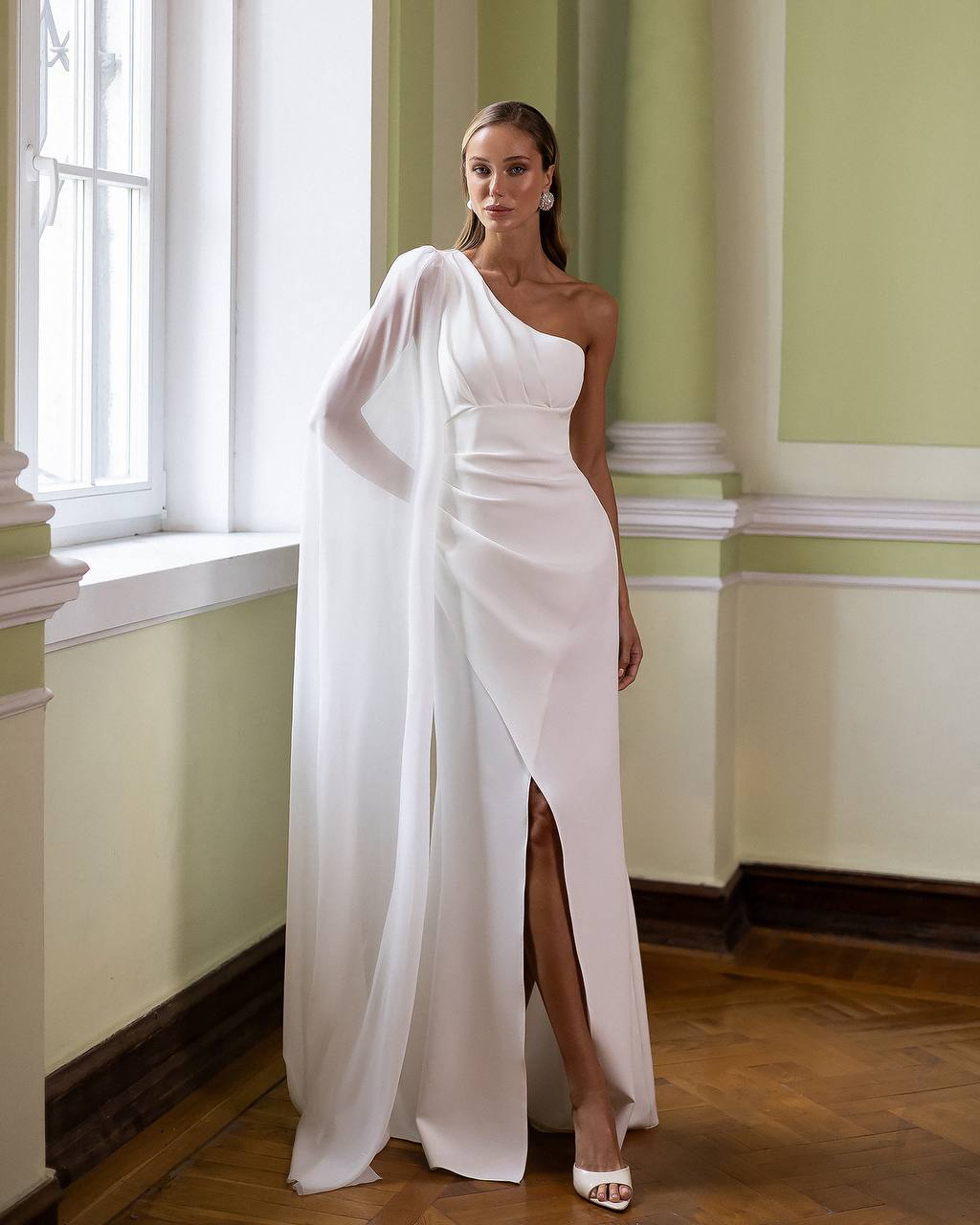 white cape maxi dress One Shoulder Avocado Ranch Dressing white shade of our pearl prom dress Size:52EU/5XL/24UK/22US