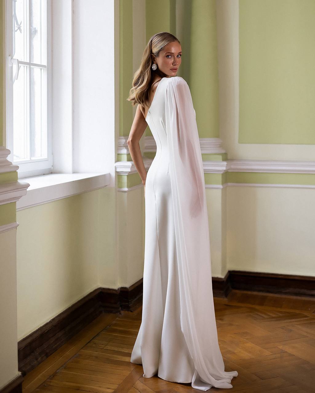 White One Shoulder Maxi Dress | Cape Sleeve Formal Gown