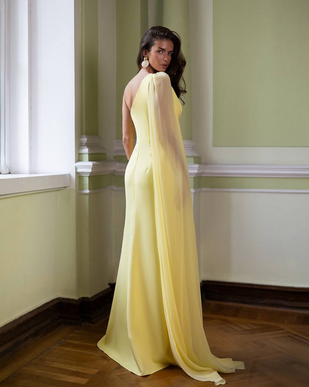 One Shoulder Maxi Dress | Cape Sleeve Formal Gown