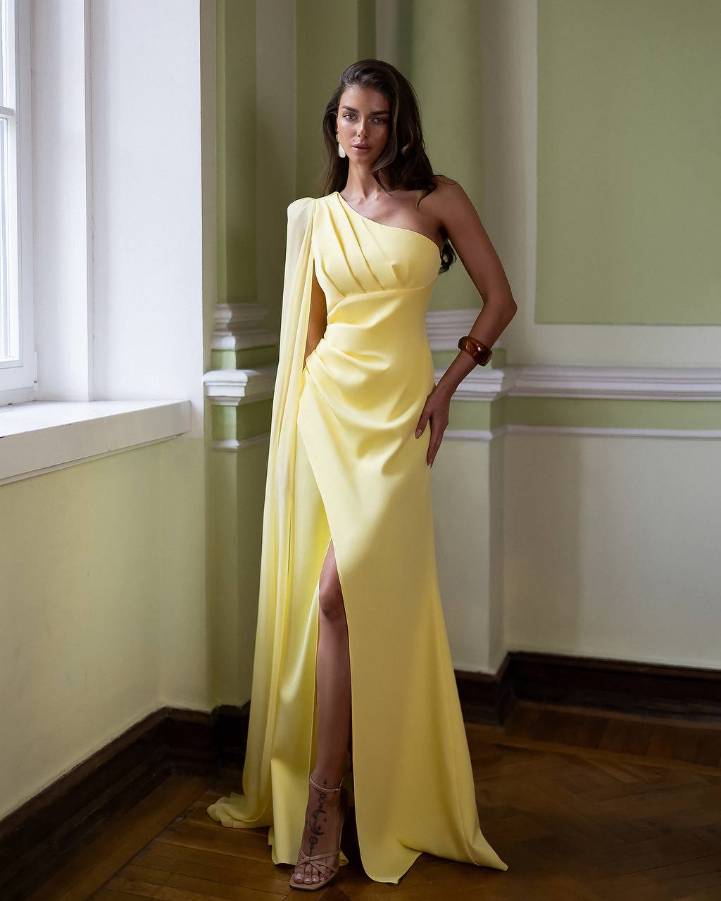 One Shoulder Maxi Dress | Cape Sleeve Formal Gown