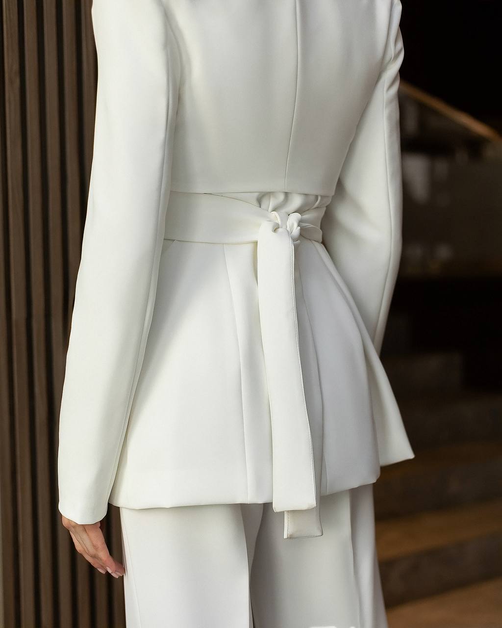 White Three Piece Suit | Longline Vest with Wrap Blazer and Straight Pants