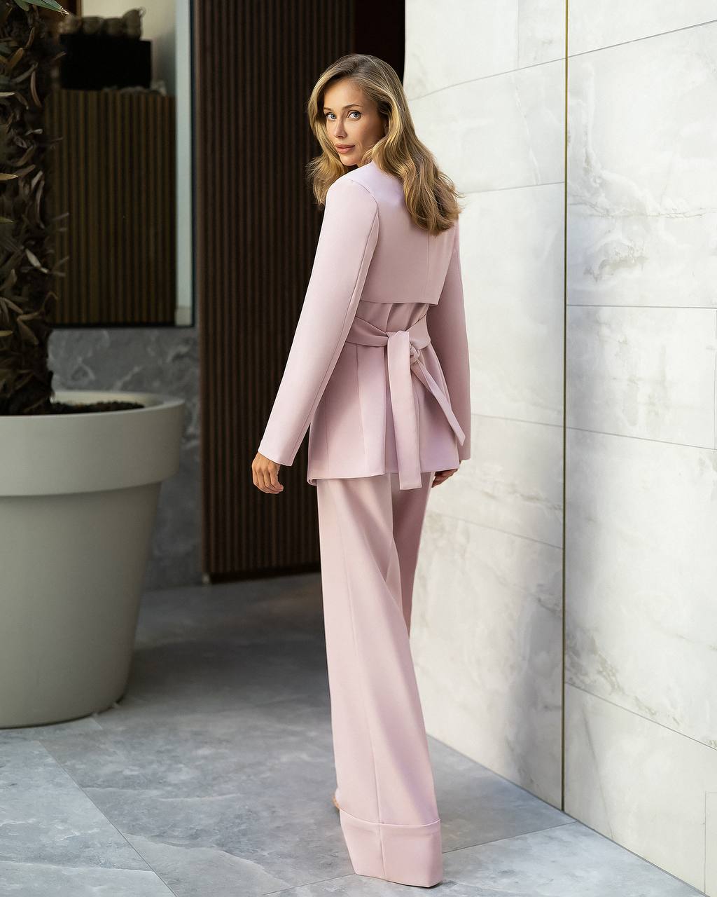 Three Piece Suit with Wrap Blazer, Longline Vest and Pants
