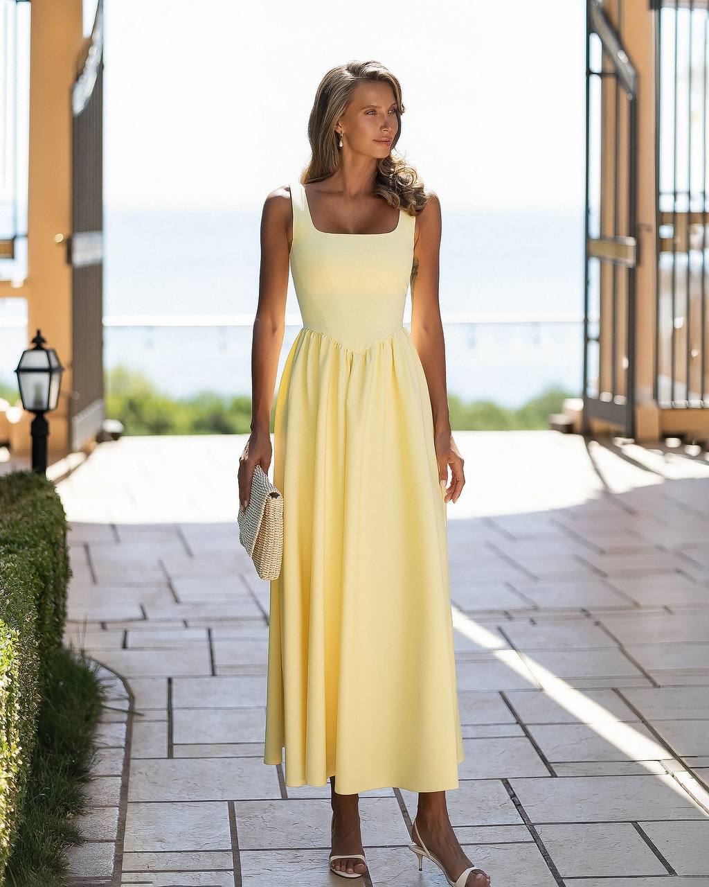 Women A-Line Midi Dress| Wide Straps and Full Skirt