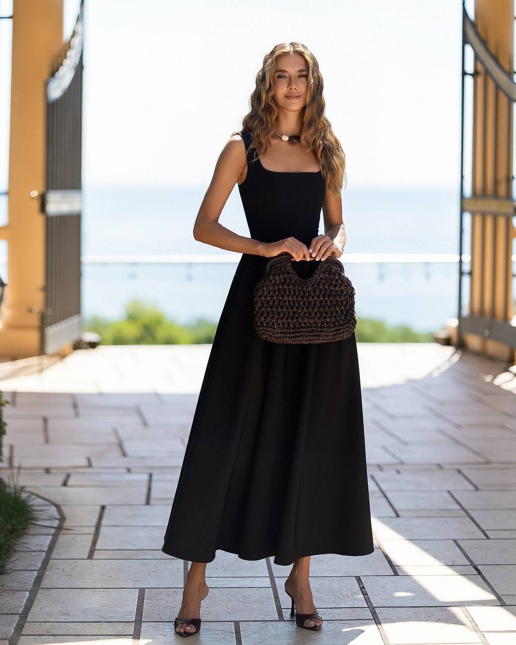 Women A-Line Midi Dress| Wide Straps and Full Skirt