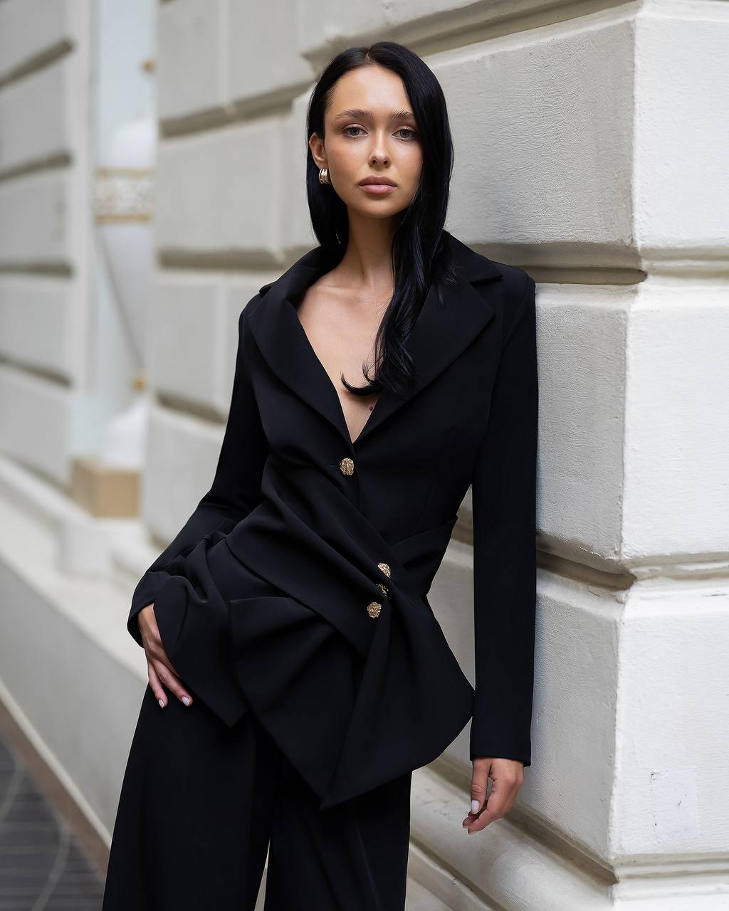 Women 3-Piece Pantsuit: Wide Leg Pants Single Breasted Blazer and Detachable Waist Sash
