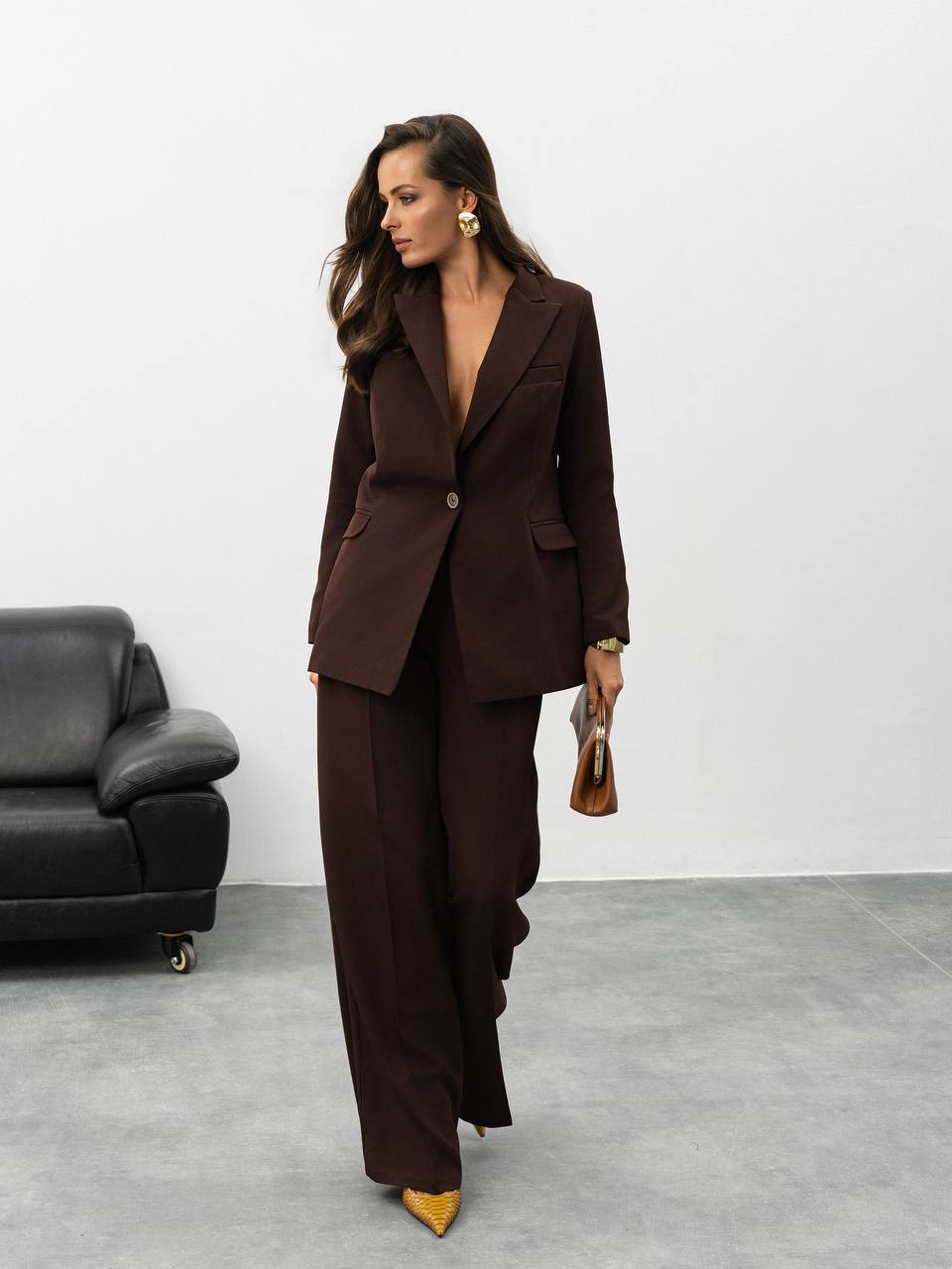 Two Piece Pantsuit | Single Breasted Blazer with Wide Leg Pants