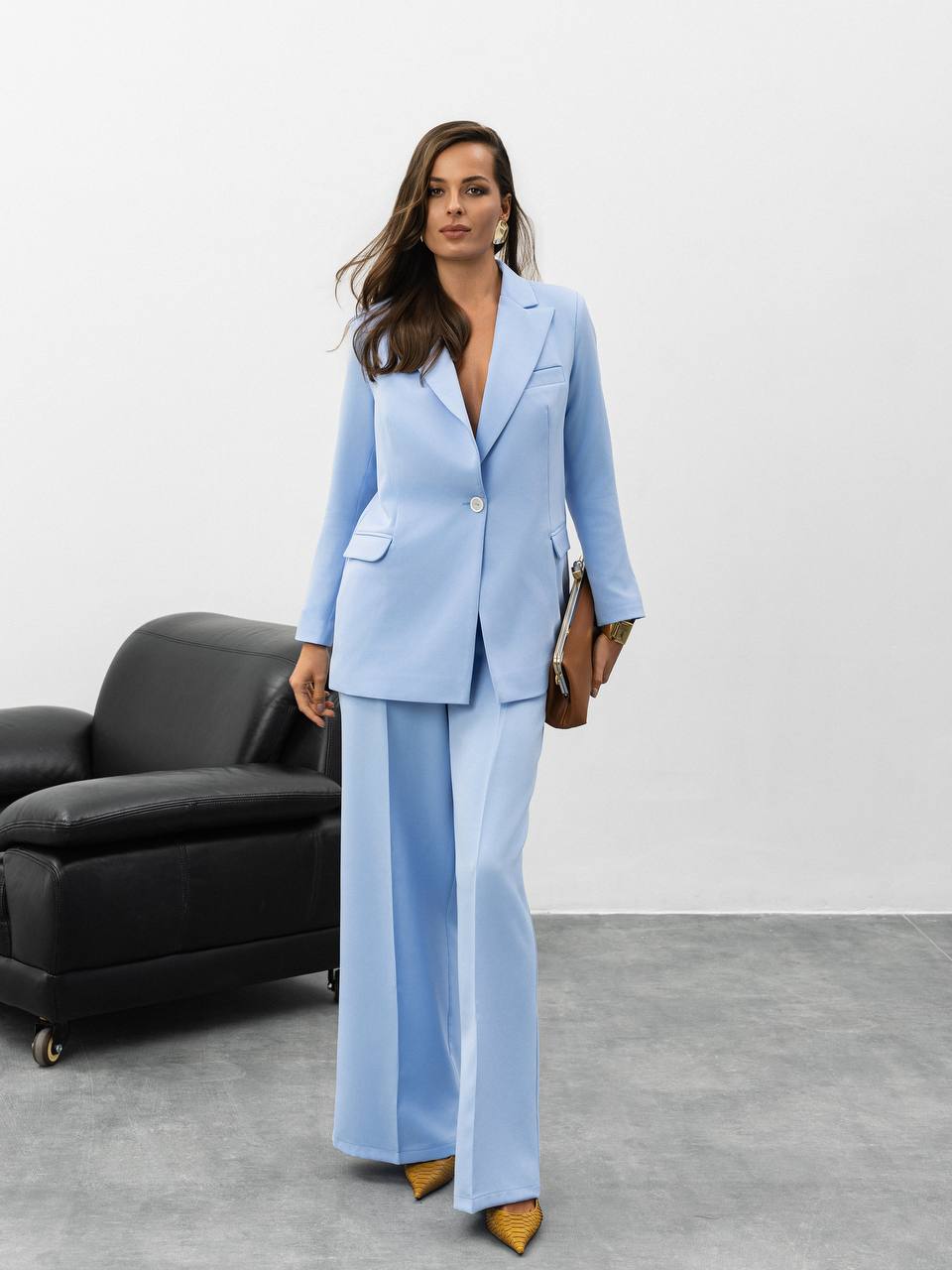 Two Piece Pantsuit | Single Breasted Blazer with Wide Leg Pants