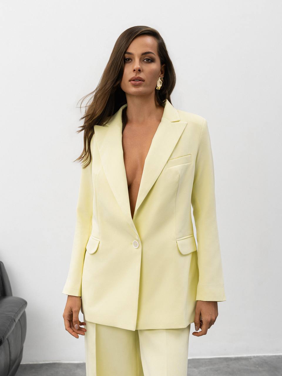 Two Piece Pantsuit | Single Breasted Blazer with Wide Leg Pants