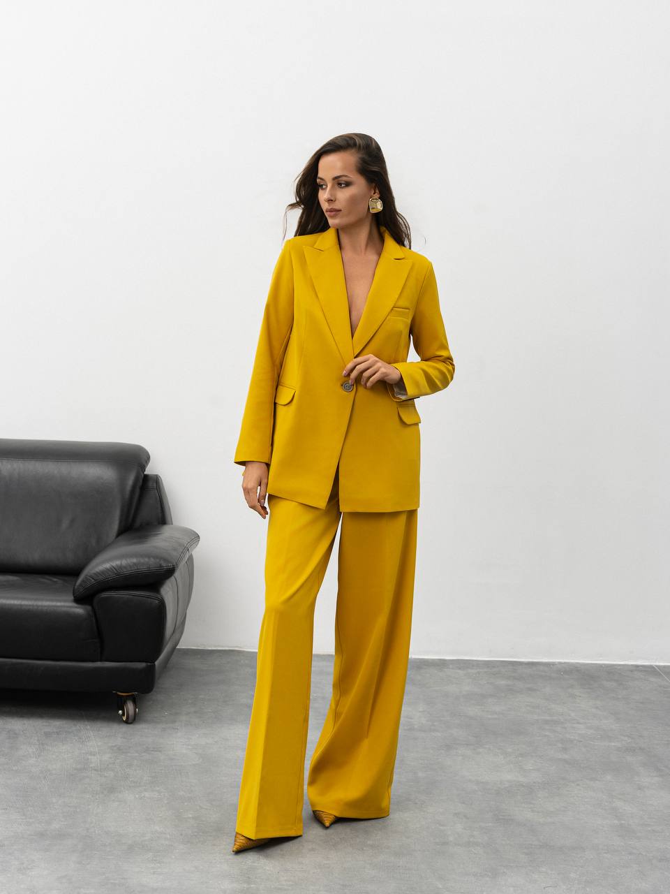 Two Piece Pantsuit | Single Breasted Blazer with Wide Leg Pants