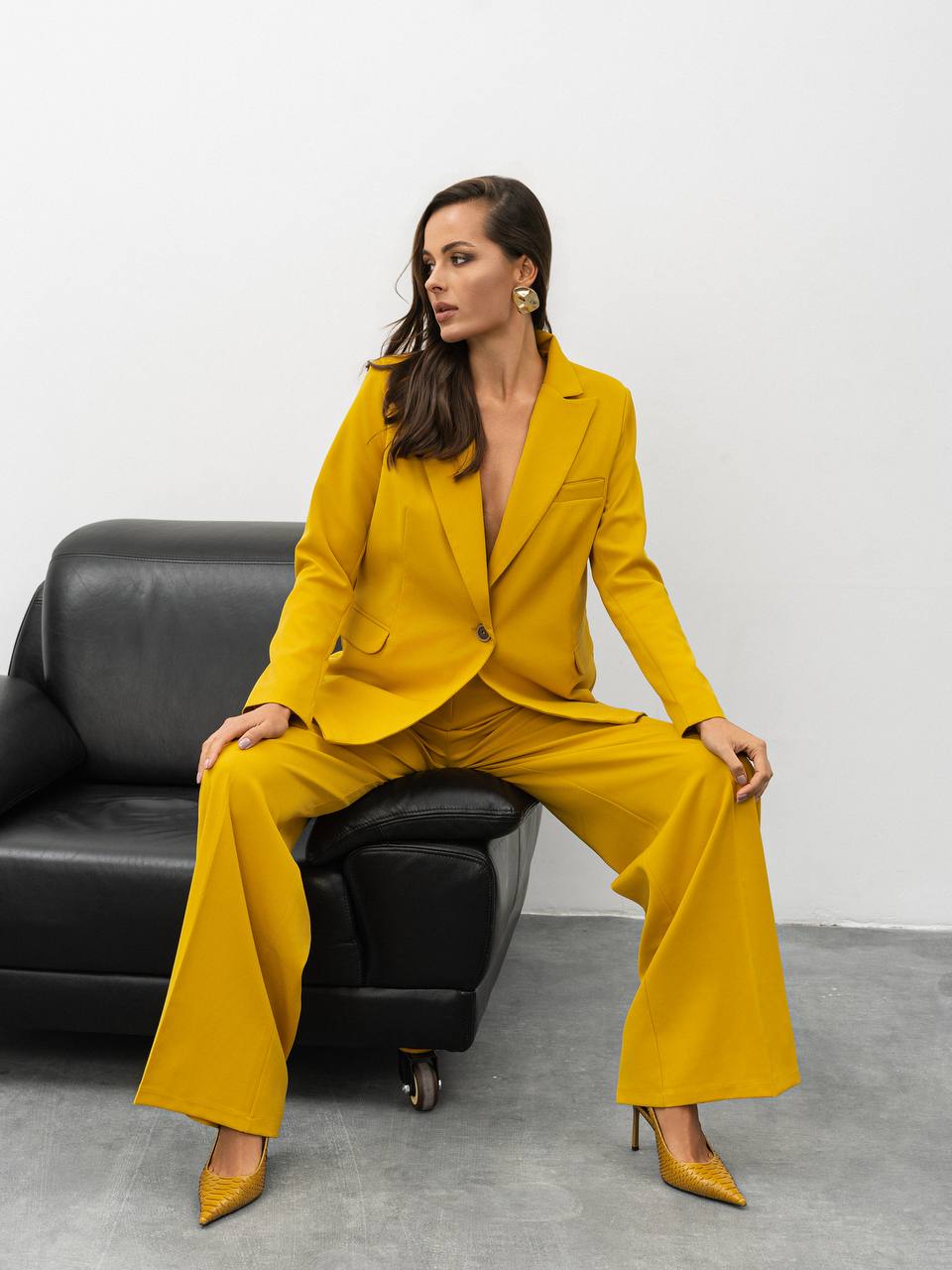 Two Piece Pantsuit | Single Breasted Blazer with Wide Leg Pants