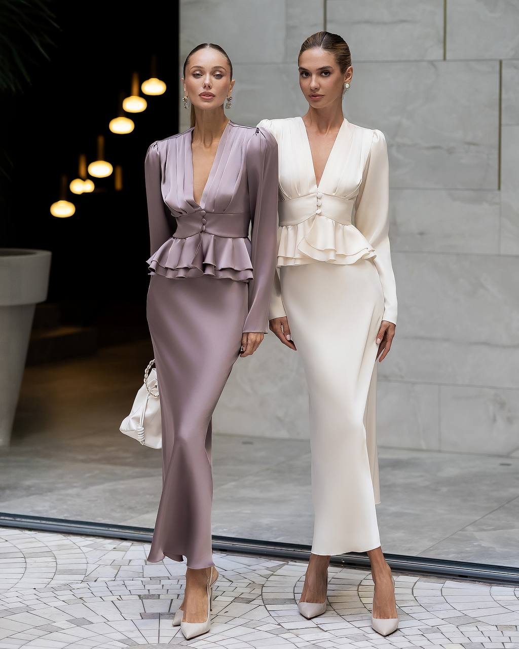 Women Silk Skirt Set| Long Sleeve Peplum Blouse with Midi Skirt