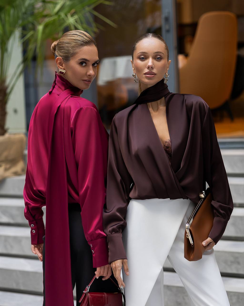 Women’s Silk Wrap Blouse with Choker Scarf Neck