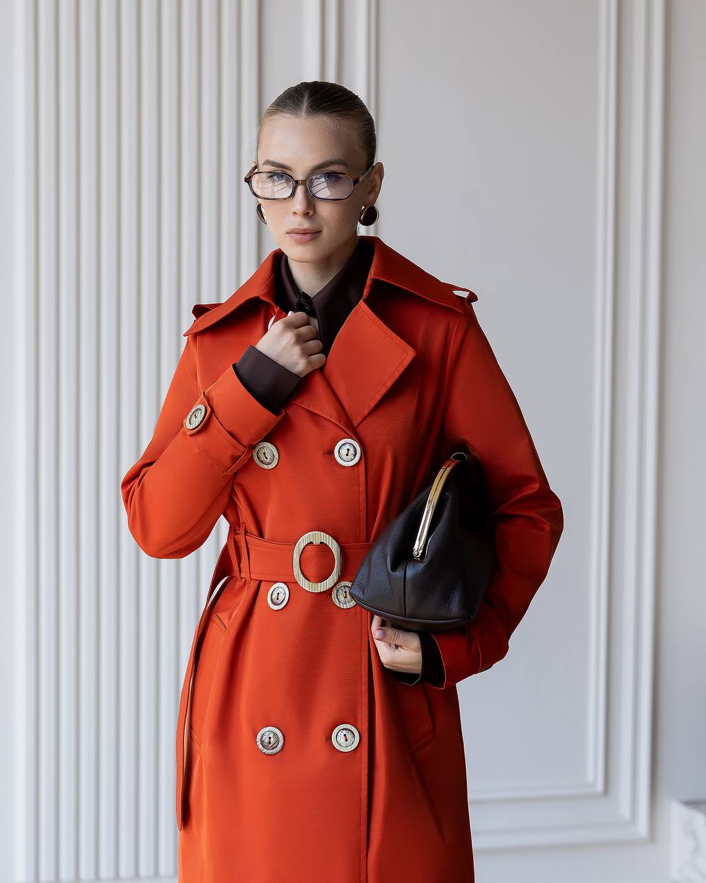 Elegant Cotton Trench Coat with Belt - Women Long Classic Coat