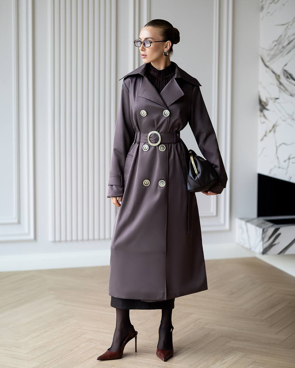 Elegant Cotton Trench Coat with Belt - Women Long Classic Coat