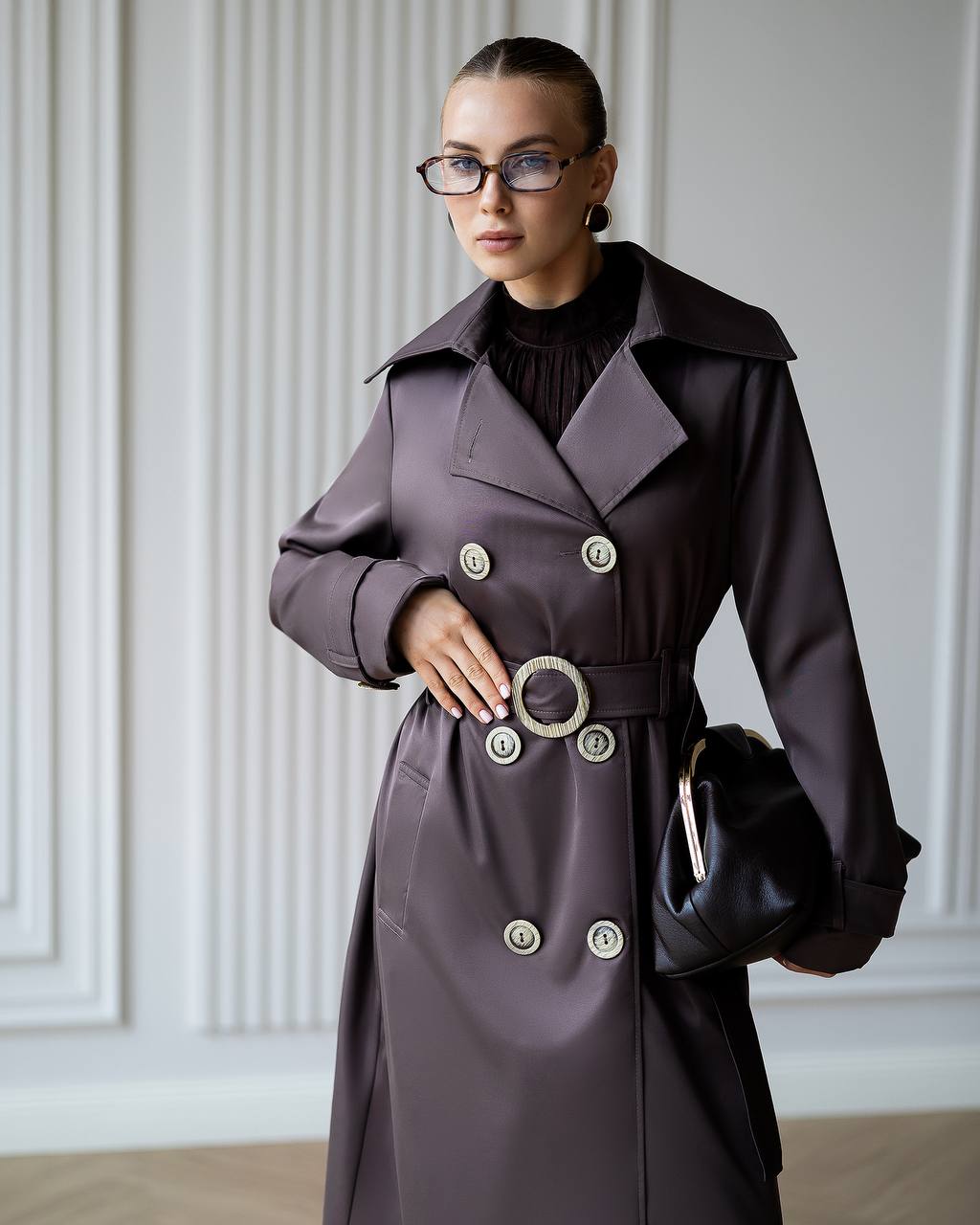 Elegant Cotton Trench Coat with Belt - Women Long Classic Coat