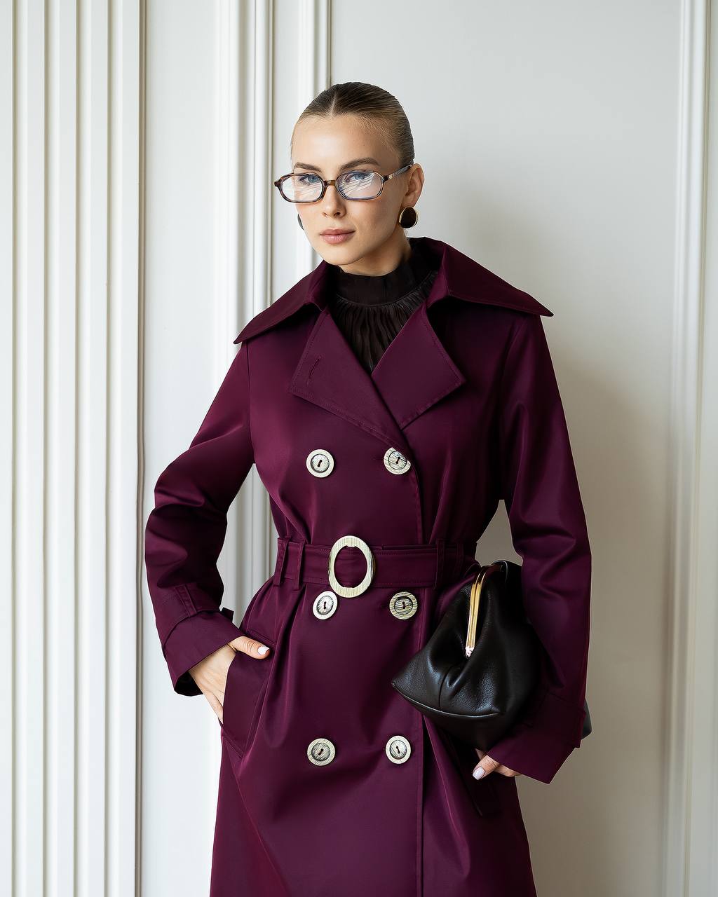 Elegant Cotton Trench Coat with Belt - Women Long Classic Coat