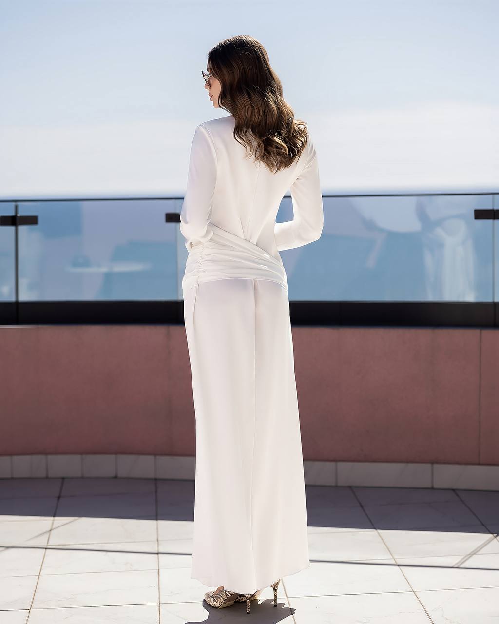 Bridal Long Sleeve Maxi Dress with Detachable Draped Waist Belt