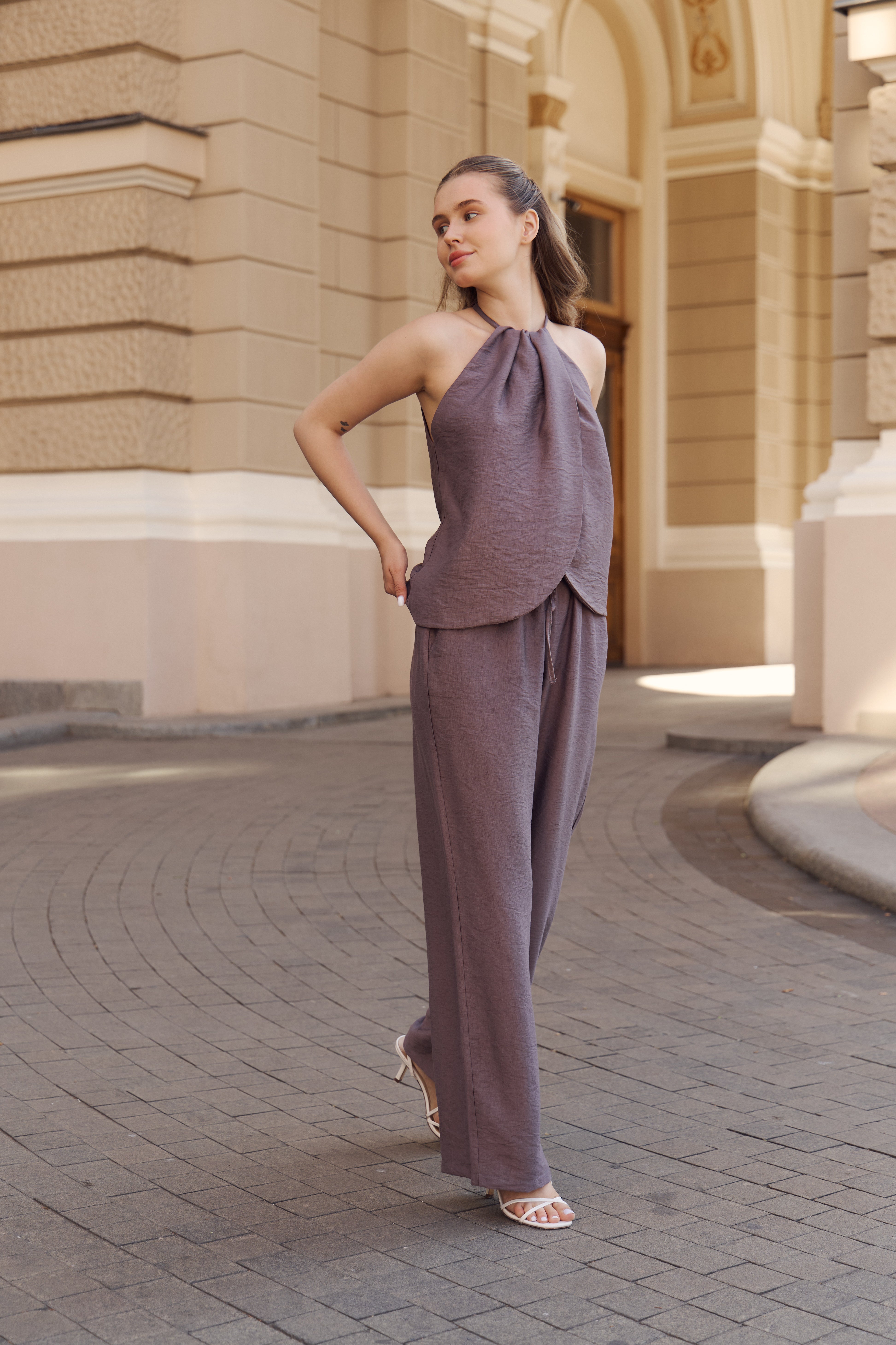 Wide Leg Linen Suit with Halter Top
