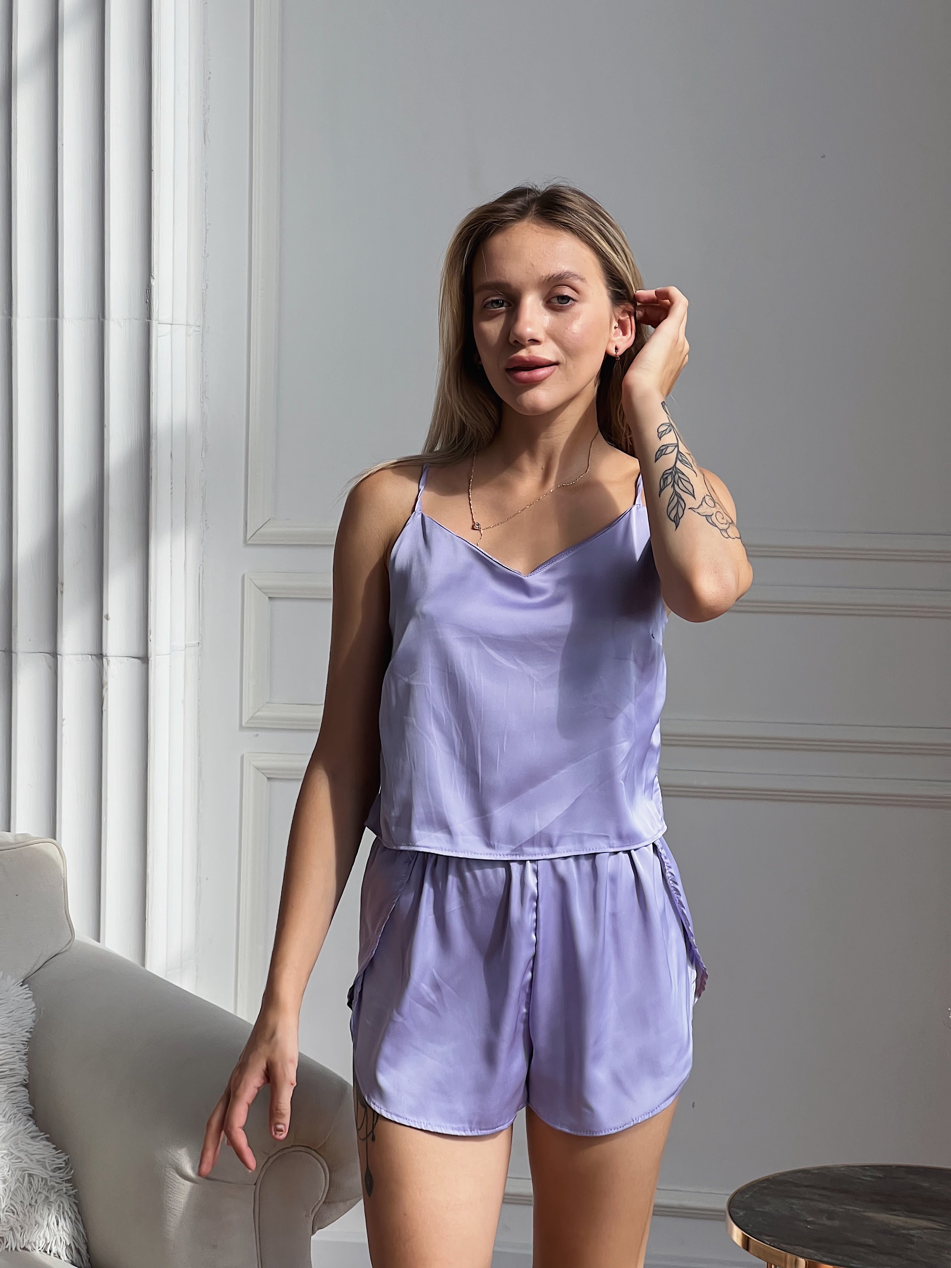 Pajamas Set|Cami Top with Slit Shorts