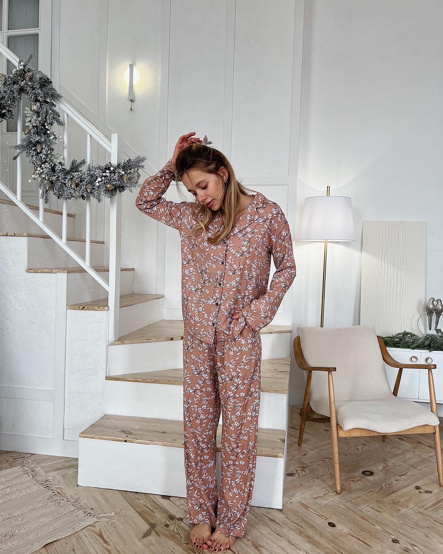 Pajamas Set|Loose Pants with Floral Shirt