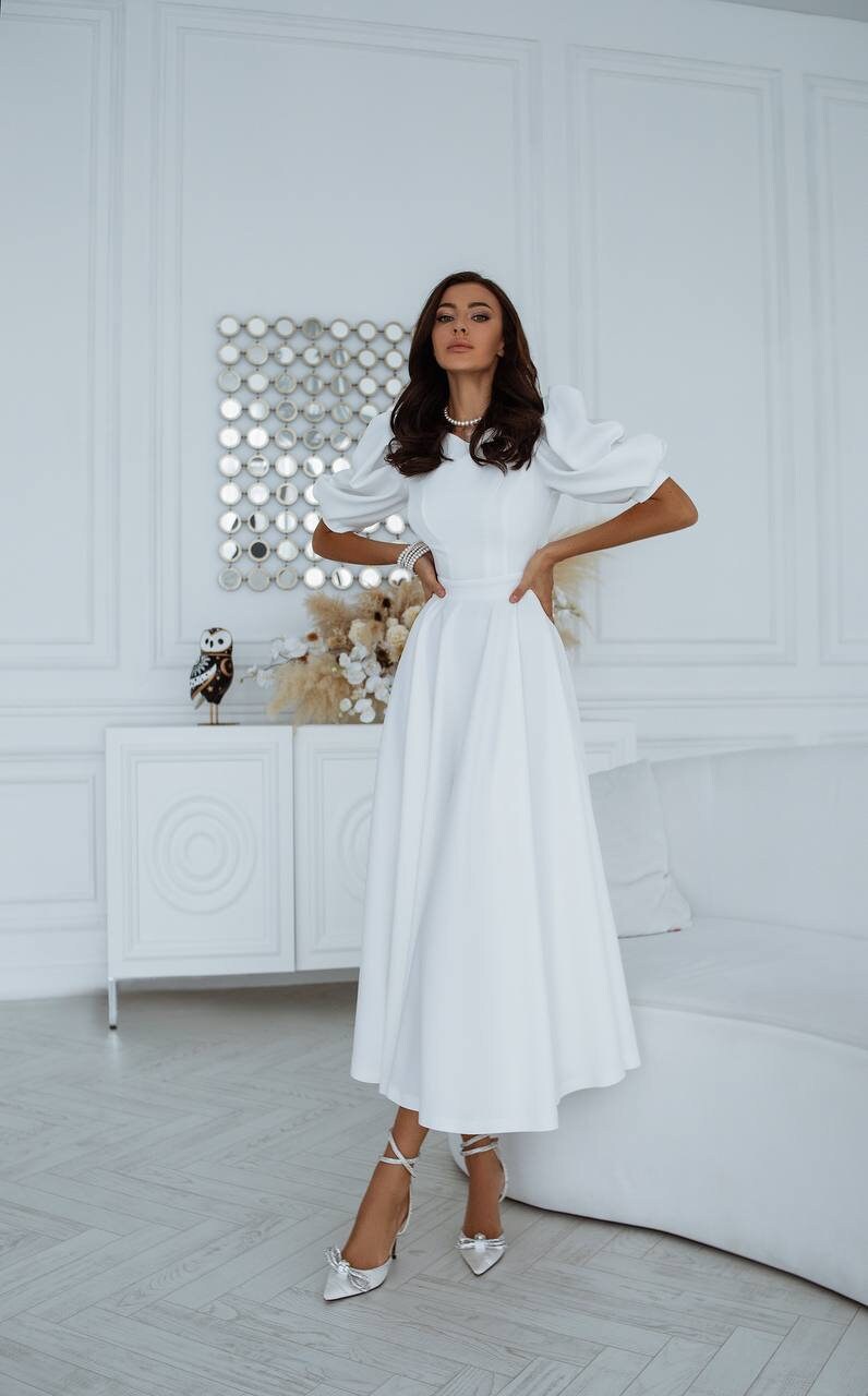 Royal Bridal Dress with Short Puffed Sleeves