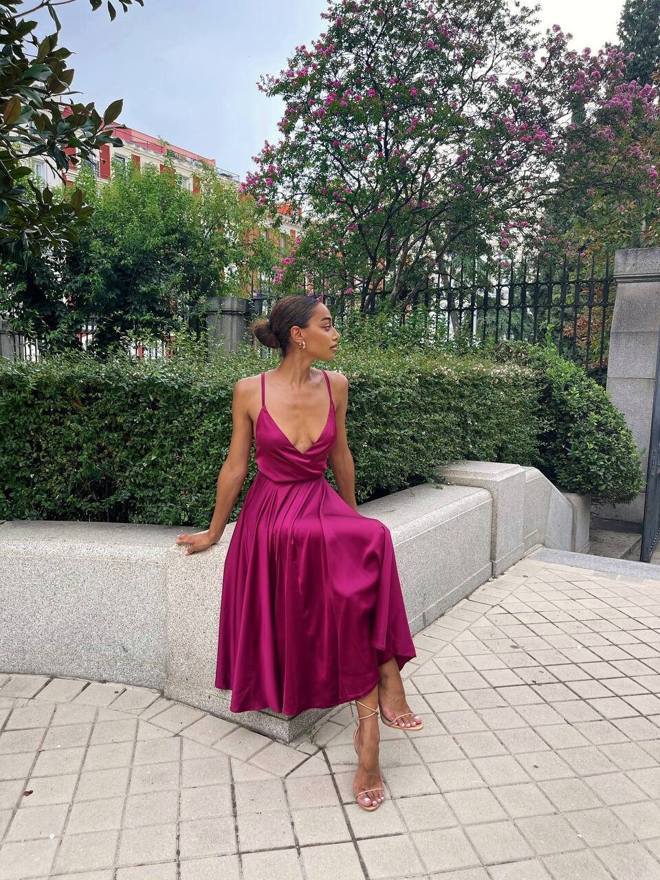 Fuchsia Midi Silk Dress